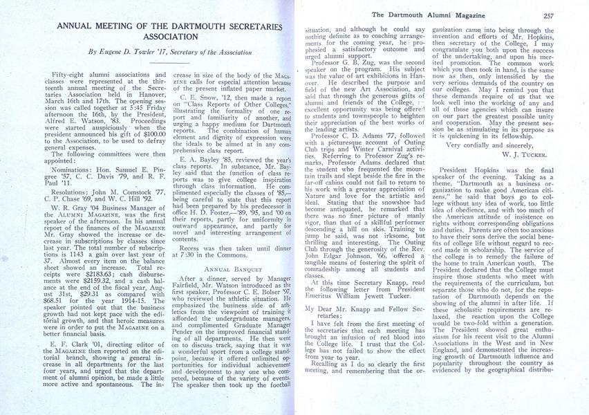 ANNUAL MEETING OF THE DARTMOUTH SECRETARIES ASSOCIATION