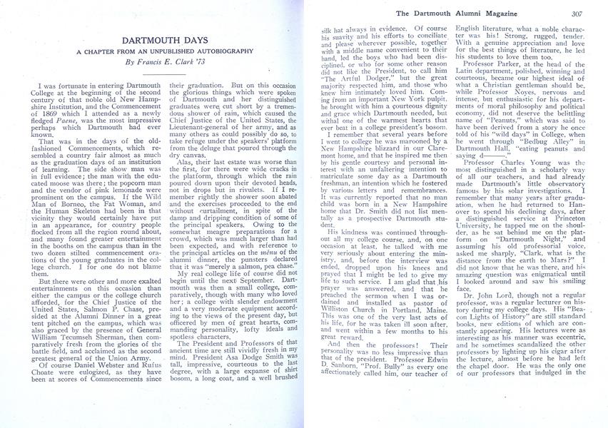 DARTMOUTH DAYS A CHAPTER FROM AN UNPUBLISHED AUTOBIOGRAPHY