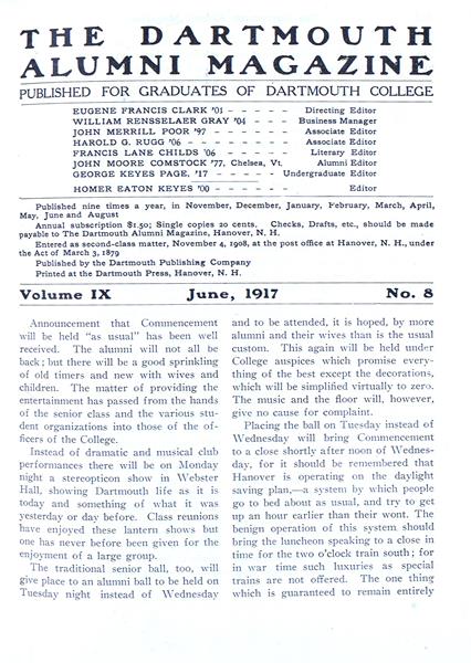 Issue: - June 1917 | Dartmouth Alumni Magazine