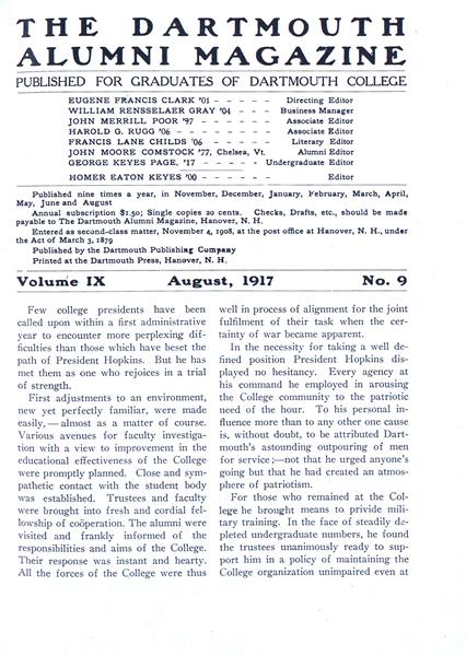Issue: - August 1917 | Dartmouth Alumni Magazine