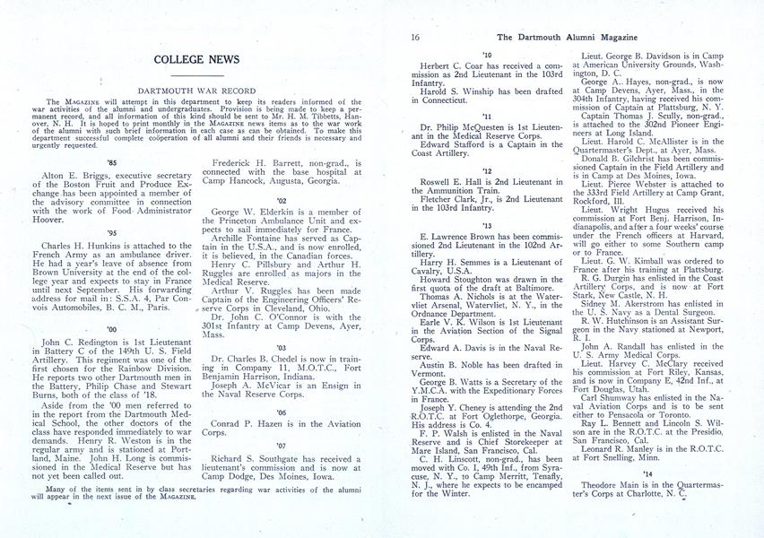 DARTMOUTH WAR RECORD