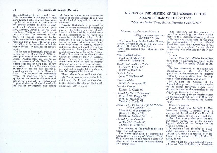 MINUTES OF THE MEETING OF THE COUNCIL OF THE ALUMNI OF DARTMOUTH COLLEGE