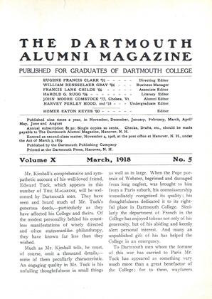 March 1918 | Dartmouth Alumni Magazine