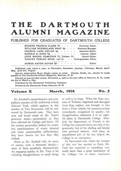 Issue: - March 1918 | Dartmouth Alumni Magazine