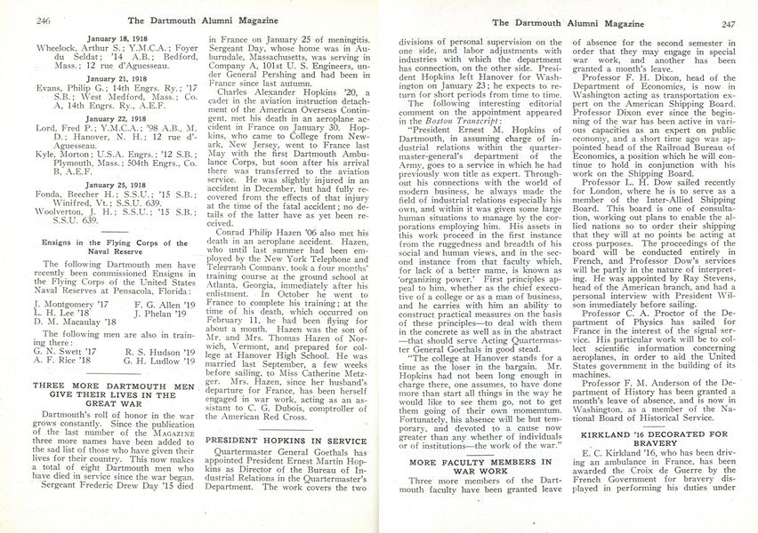 THREE MORE DARTMOUTH MEN GIVE THEIR LIVES IN THE GREAT WAR