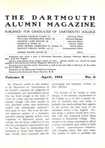 Issue: - April 1918 | Dartmouth Alumni Magazine