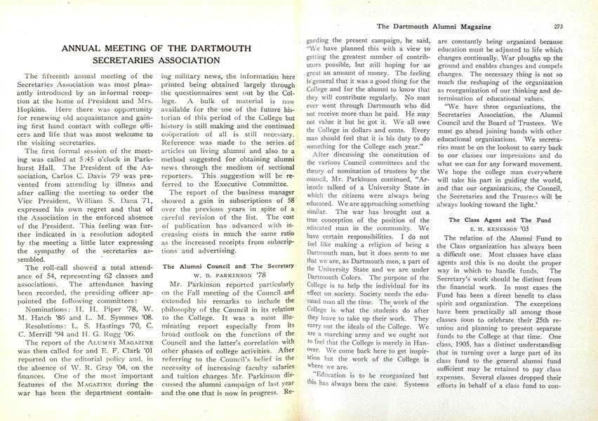 ANNUAL MEETING OF THE DARTMOUTH SECRETARIES ASSOCIATION