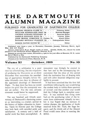October 1919 | Dartmouth Alumni Magazine