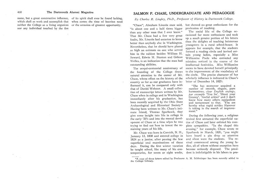 SALMON P. CHASE, UNDERGRADUATE AND PEDAGOGUE