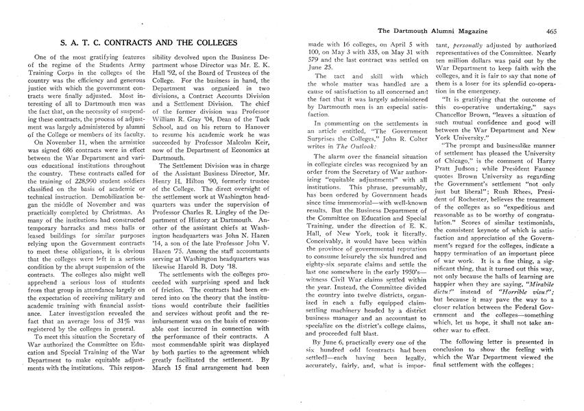 S. A. T. C. CONTRACTS AND THE COLLEGES