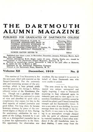 December, 1919 | Dartmouth Alumni Magazine