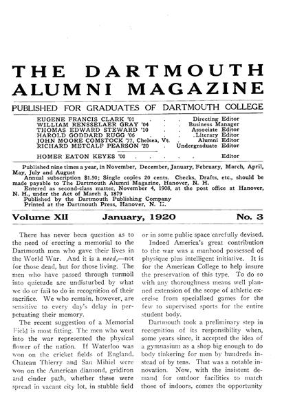 Issue: - January 1920 | Dartmouth Alumni Magazine