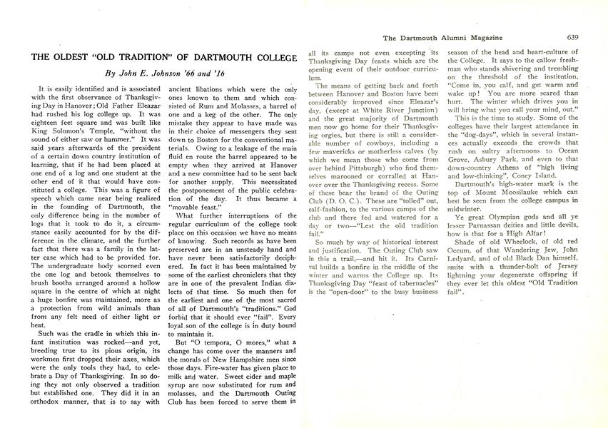 THE OLDEST "OLD TRADITION" OF DARTMOUTH COLLEGE