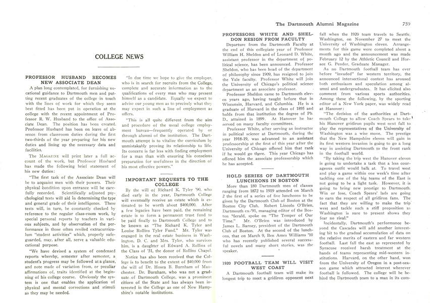 IMPORTANT BEQUESTS TO THE COLLEGE