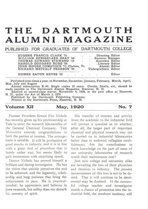 May 1920 | Dartmouth Alumni Magazine