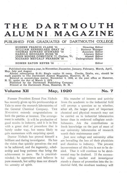 Issue: - May 1920 | Dartmouth Alumni Magazine