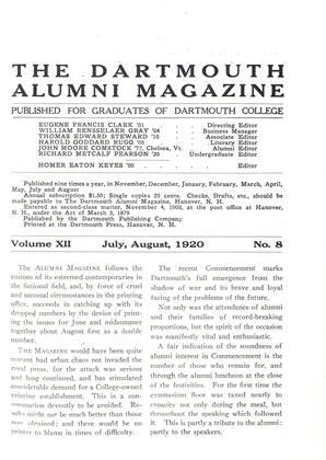 July 1920 | Dartmouth Alumni Magazine