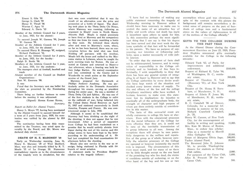 DEGREES TO GRADUATES OF THAYER AND TUCK SCHOOLS