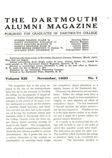 Issue: - November 1920 | Dartmouth Alumni Magazine