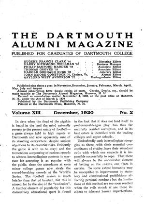 December 1920 | Dartmouth Alumni Magazine