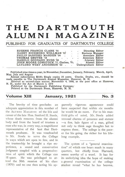 Issue: - January 1921 | Dartmouth Alumni Magazine