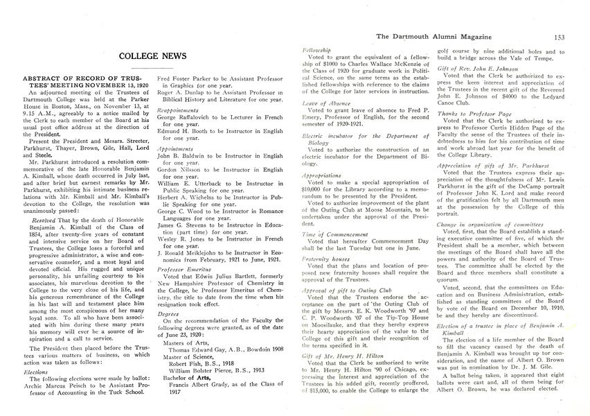 ABSTRACT OF RECORD OF TRUSTEES' MEETING NOVEMBER 13,1920