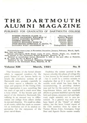 March 1921 | Dartmouth Alumni Magazine