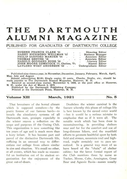 Issue: - March 1921 | Dartmouth Alumni Magazine