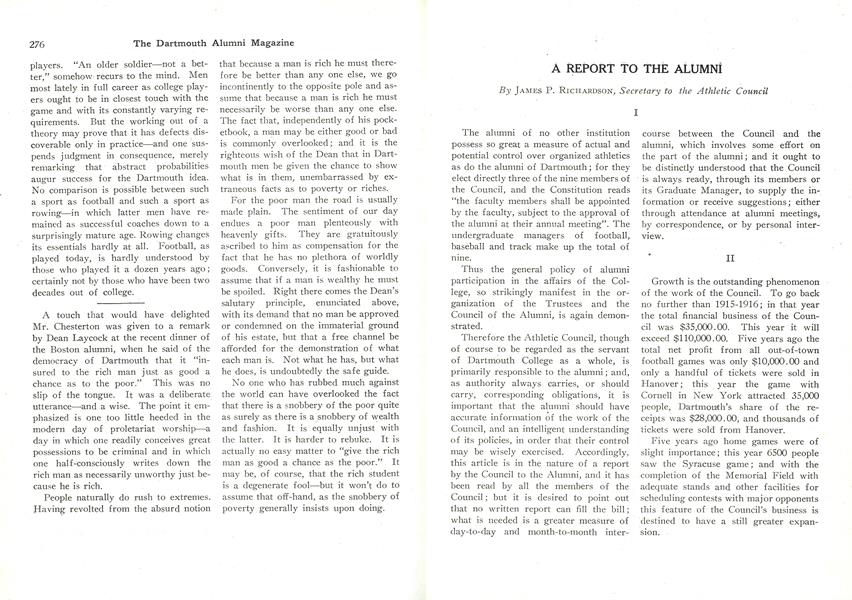 A REPORT TO THE ALUMNI