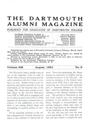 August 1921 | Dartmouth Alumni Magazine