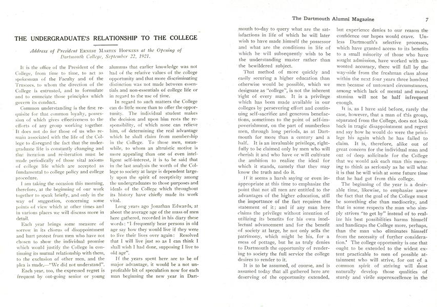 THE UNDERGRADUATE'S RELATIONSHIP TO THE COLLEGE