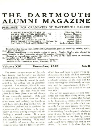 December 1921 | Dartmouth Alumni Magazine