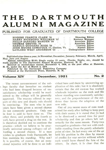 Issue: - December 1921 | Dartmouth Alumni Magazine