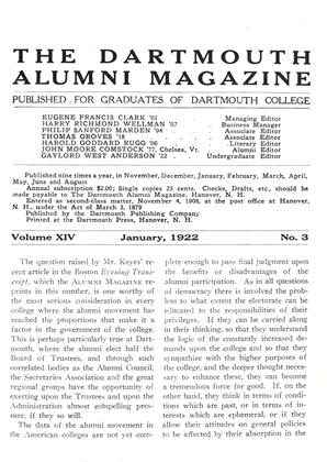 January 1922 | Dartmouth Alumni Magazine