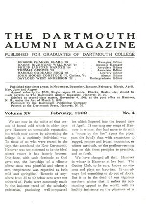 February, 1922 | Dartmouth Alumni Magazine