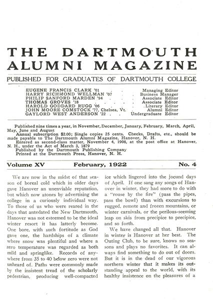 Issue: - February 1922 | Dartmouth Alumni Magazine