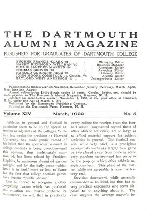 March, 1922 | Dartmouth Alumni Magazine