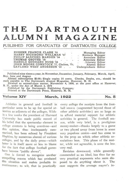 Issue: - March 1922 | Dartmouth Alumni Magazine