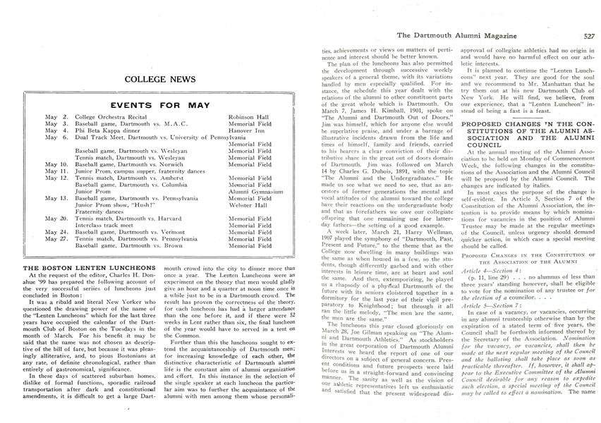 PROPOSED CHANGES IN THE CONSTITUTIONS OF THE ALUMNI ASSOCIATION AND THE ALUMNI COUNCIL