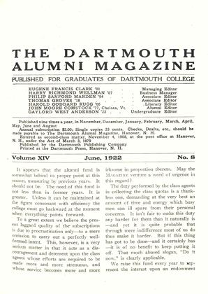 June, 1922 | Dartmouth Alumni Magazine