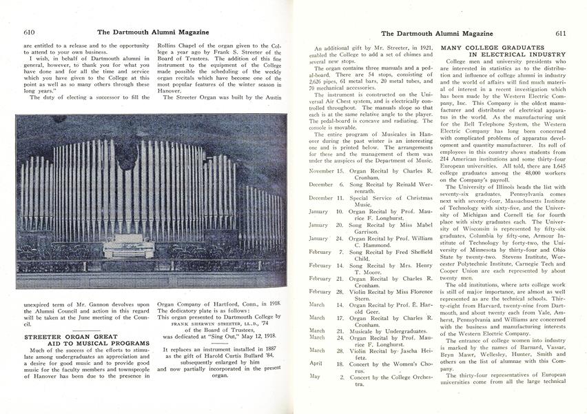 STREETER ORGAN GREAT AID TO MUSICAL PROGRAMS