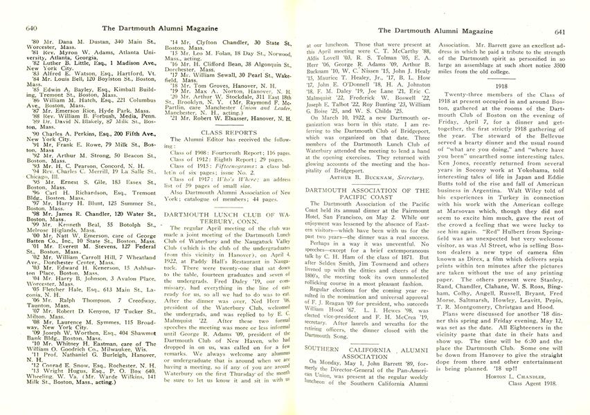 DARTMOUTH LUNCH CLUB OF WA TERBURY, CONN.