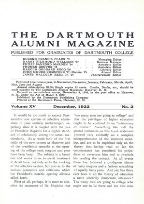 December, 1922 | Dartmouth Alumni Magazine