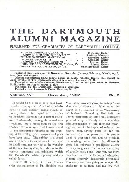 Issue: - December 1922 | Dartmouth Alumni Magazine