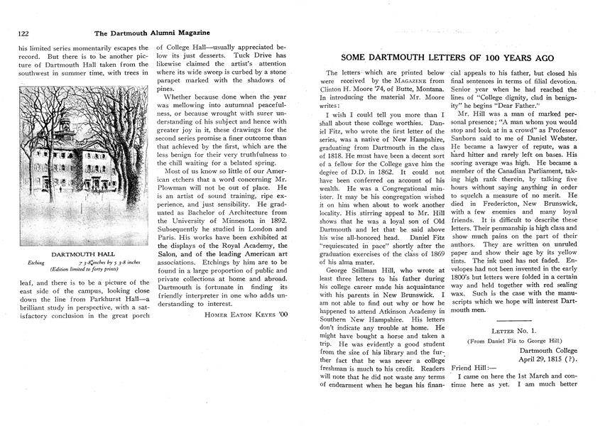 SOME DARTMOUTH LETTERS OF 100 YEARS AGO