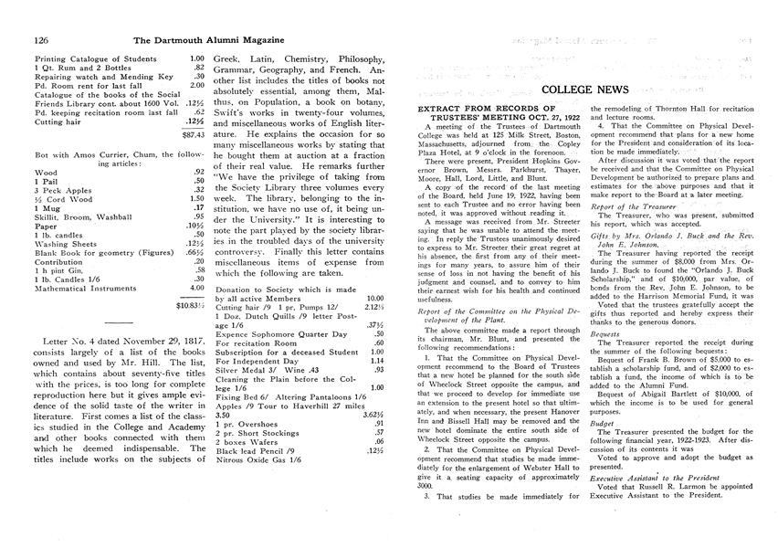 EXTRACT FROM RECORDS OF TRUSTEES' MEETING OCT. 27, 1922