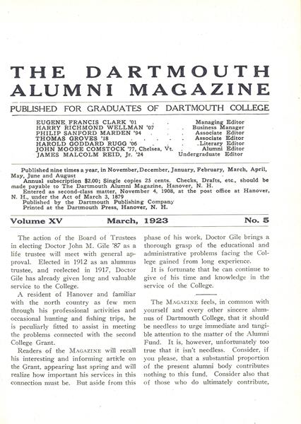 Issue: - March 1923 | Dartmouth Alumni Magazine