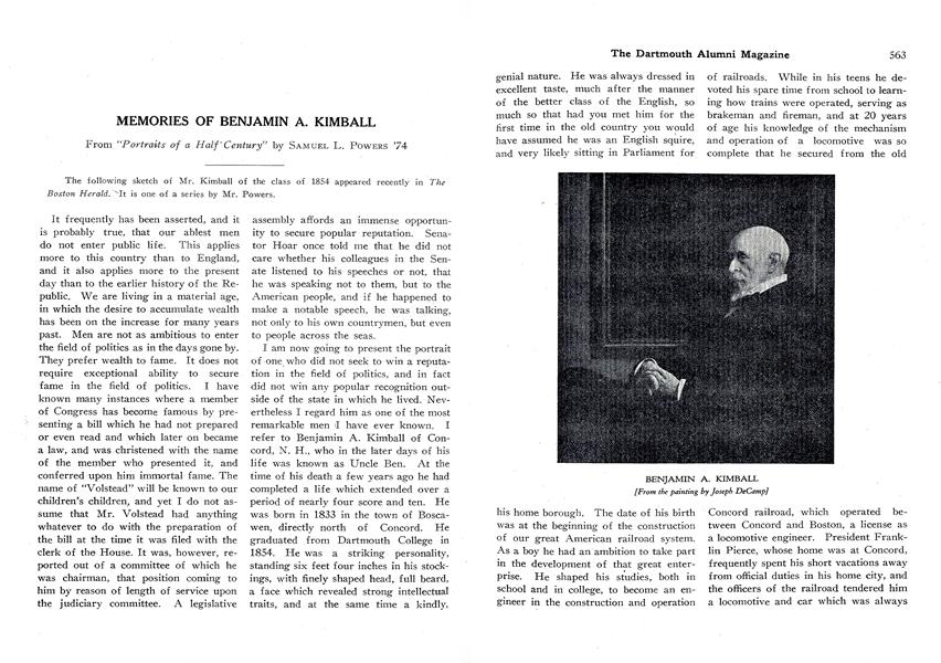 MEMORIES OF BENJAMIN A. KIMBALL