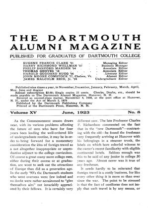 June, 1923 | Dartmouth Alumni Magazine