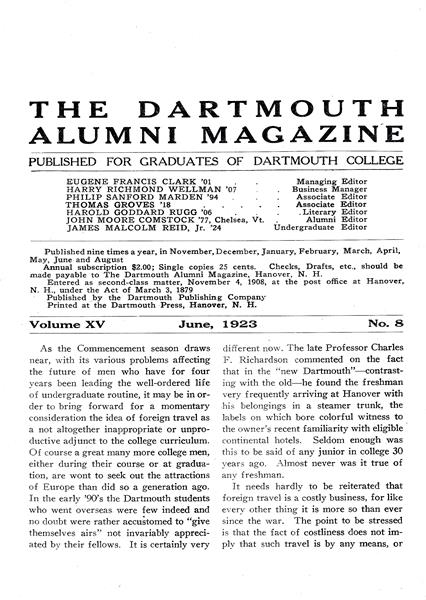 Issue: - June 1923 | Dartmouth Alumni Magazine